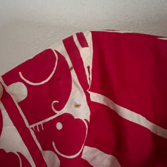 Vintage 70s Gabrielle Fouell Elephant Red and White Block Print Top - Picture 5 of 6